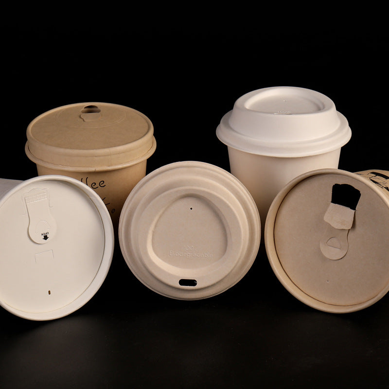 Internet celebrity disposable pulp cup lid environmentally friendly degradable 90 caliber coffee milk tea takeaway paper cup leak-proof paper cover