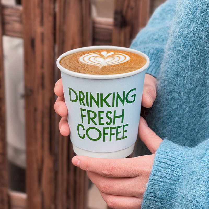 Internet celebrity UV craft coffee cup disposable milk tea cup hot drink paper cup outer packing with cover commercial