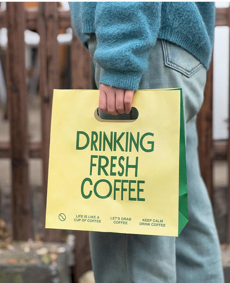 Internet celebrity UV craft coffee cup disposable milk tea cup hot drink paper cup outer packing with cover commercial