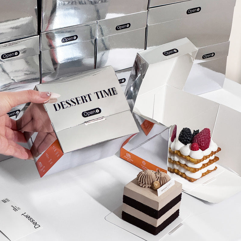ins silver card small cake box single and double dessert packaging box 2/3 inch lasagna cut mousse baking packaging box