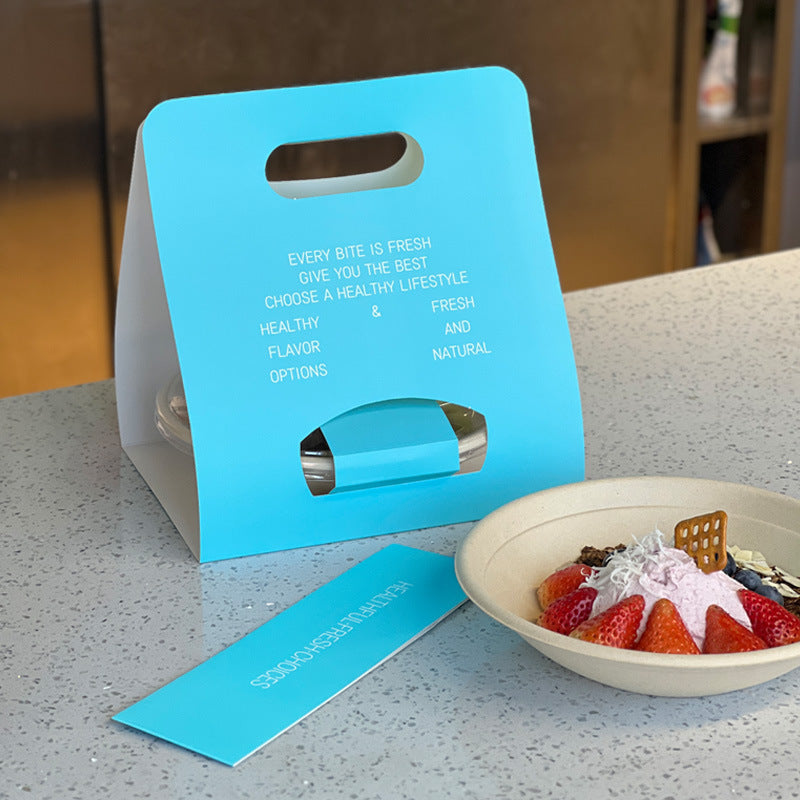 ins simple lake blue disposable cold brew yogurt bowl light salad packaging packaging portable tray custom logo