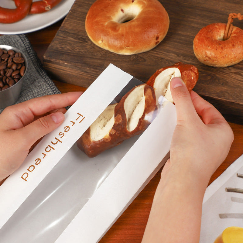 Simple English Window paper bag Long baguette Caterpillar bread packaging bag Baking bread packaging bag Oil-proof