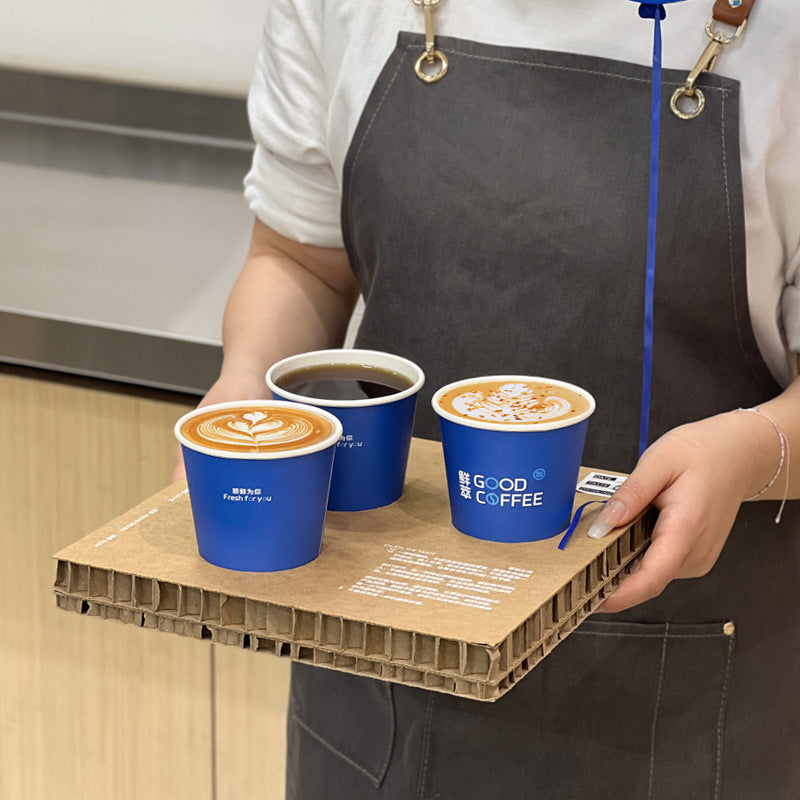 ins blue UV printing disposable coffee cup with lid commercial packaging hot drink 330ml milk tea paper cup wholesale