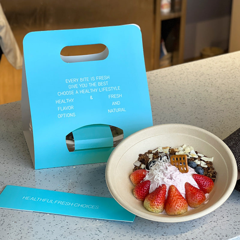 ins simple lake blue disposable cold brew yogurt bowl light salad packaging packaging portable tray custom logo