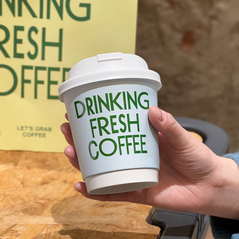 Internet celebrity UV craft coffee cup disposable milk tea cup hot drink paper cup outer packing with cover commercial