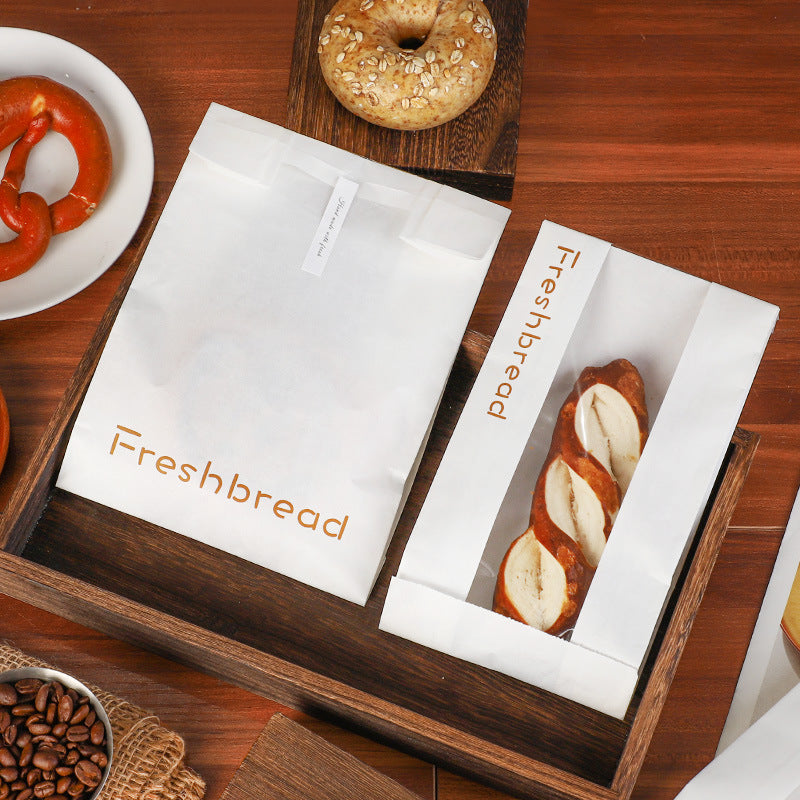 Simple English Window paper bag Long baguette Caterpillar bread packaging bag Baking bread packaging bag Oil-proof