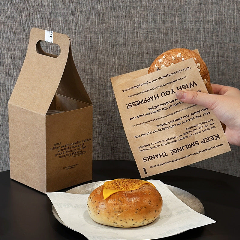 ins Internet celebrity bread packaging bag open on both sides, baked goods, snacks, takeaway packaging, kraft paper greaseproof paper bag