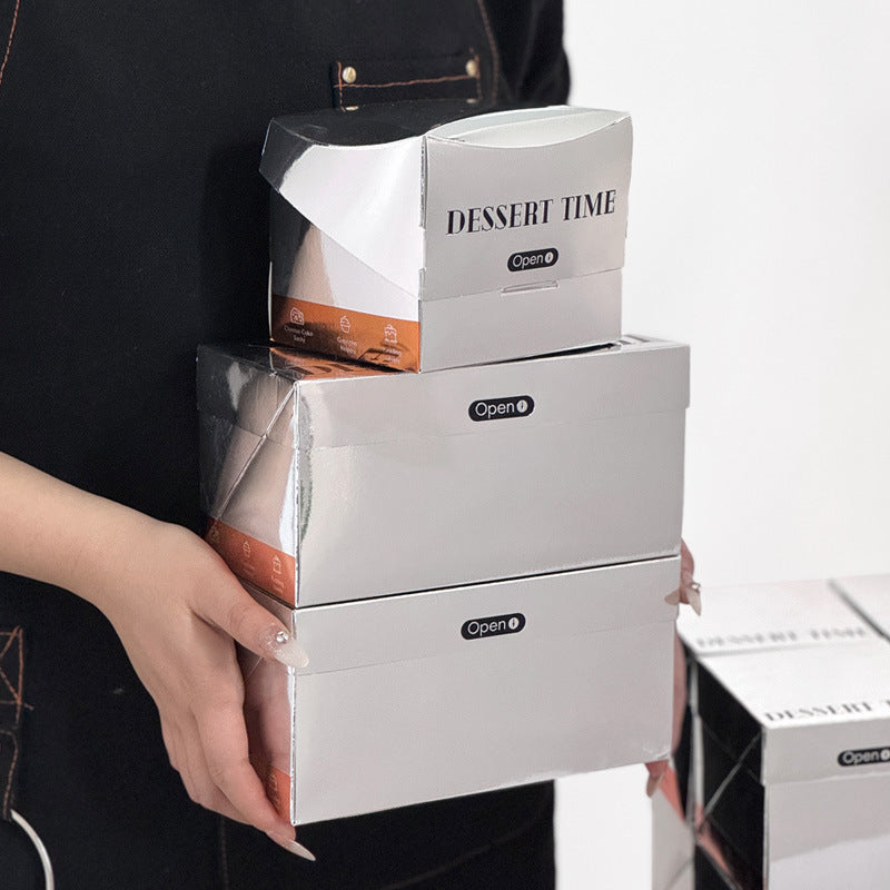 ins silver card small cake box single and double dessert packaging box 2/3 inch lasagna cut mousse baking packaging box