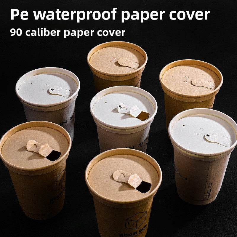 Internet celebrity disposable pulp cup lid environmentally friendly degradable 90 caliber coffee milk tea takeaway paper cup leak-proof paper cover