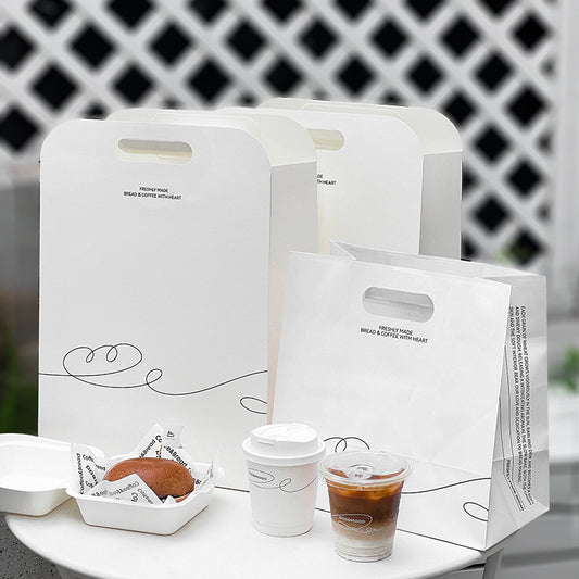Baking Tote Bag Bread Milk Tea Drink Coffee Takeaway Packing Bag Catering Commercial Button Paper Bag Packaging Printing