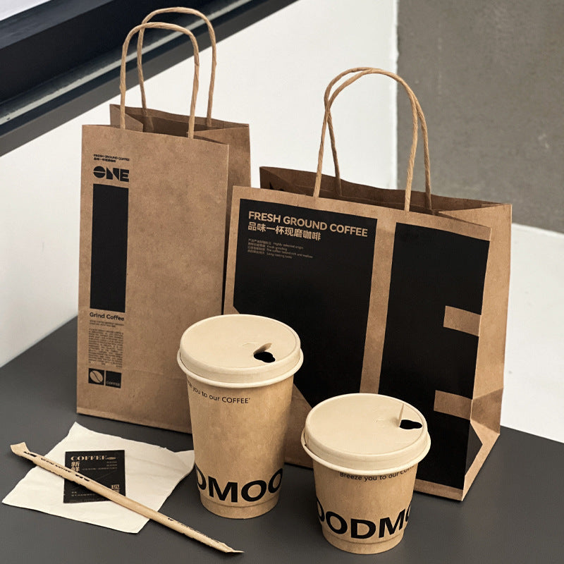Coffee cup disposable with lid commercial take-out packaging special hot drink cup milk tea kraft paper cup custom logo