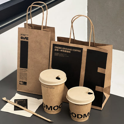 Coffee cup disposable with lid commercial take-out packaging special hot drink cup milk tea kraft paper cup custom logo