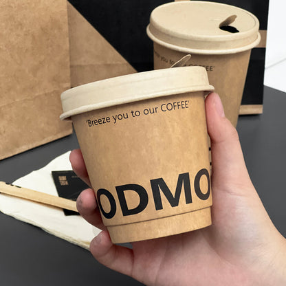 Coffee cup disposable with lid commercial take-out packaging special hot drink cup milk tea kraft paper cup custom logo
