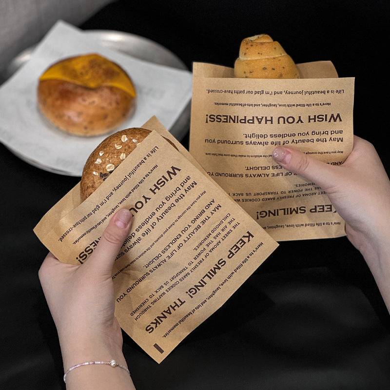 ins Internet celebrity bread packaging bag open on both sides, baked goods, snacks, takeaway packaging, kraft paper greaseproof paper bag