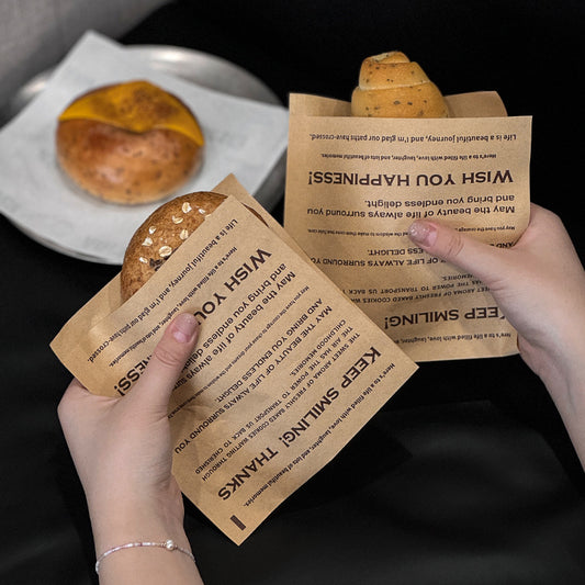 ins Internet celebrity bread packaging bag open on both sides, baked goods, snacks, takeaway packaging, kraft paper greaseproof paper bag