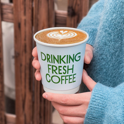 Internet celebrity UV craft coffee cup disposable milk tea cup hot drink paper cup outer packing with cover commercial