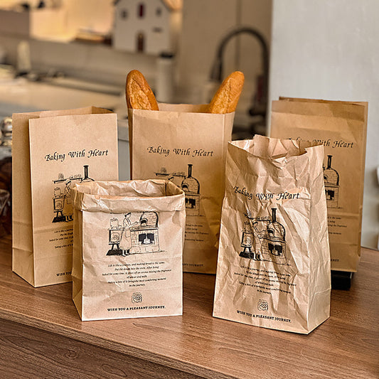 Internet celebrity hand-painted retro style bread packaging bag custom baking shop European bag bagel takeaway packaging bag kraft paper bag