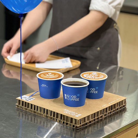 ins blue UV printing disposable coffee cup with lid commercial packaging hot drink 330ml milk tea paper cup wholesale