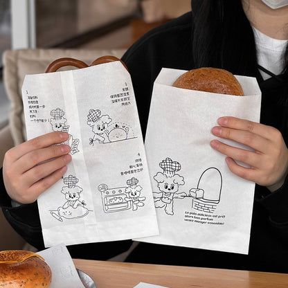 Cartoon puppy bread packaging bag, alkaline water European bag, croissant bagel greaseproof paper bag, baking food grade commercial packaging