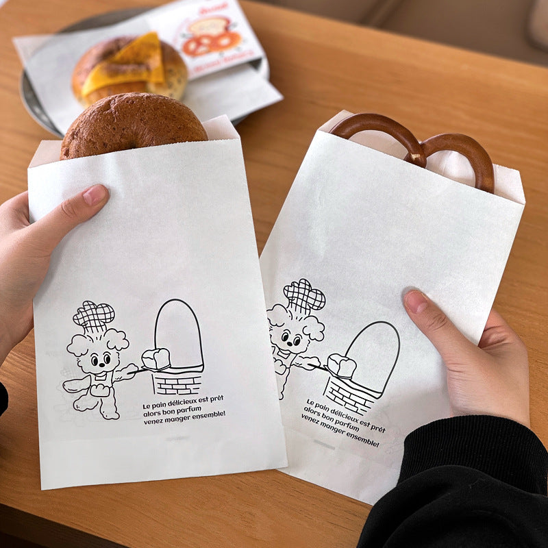 Cartoon puppy bread packaging bag, alkaline water European bag, croissant bagel greaseproof paper bag, baking food grade commercial packaging