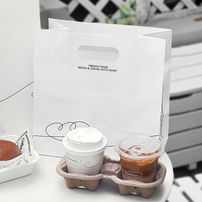 Baking Tote Bag Bread Milk Tea Drink Coffee Takeaway Packing Bag Catering Commercial Button Paper Bag Packaging Printing