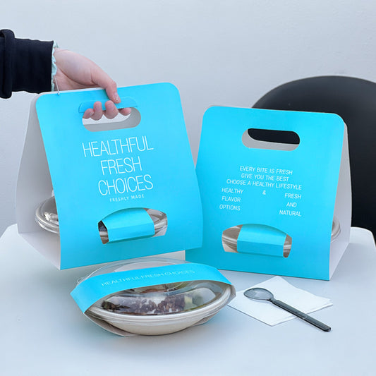 ins simple lake blue disposable cold brew yogurt bowl light salad packaging packaging portable tray custom logo