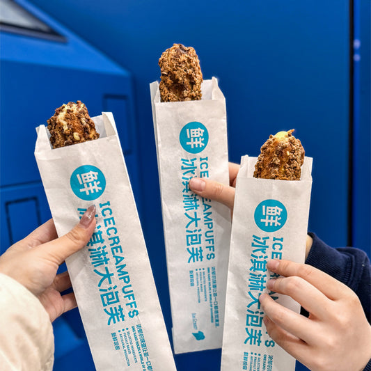 Internet celebrity ice cream big puffs greaseproof paper bag crispy puffs baguette bag baking packaging bag long puff bag