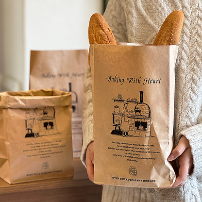 Internet celebrity hand-painted retro style bread packaging bag custom baking shop European bag bagel takeaway packaging bag kraft paper bag