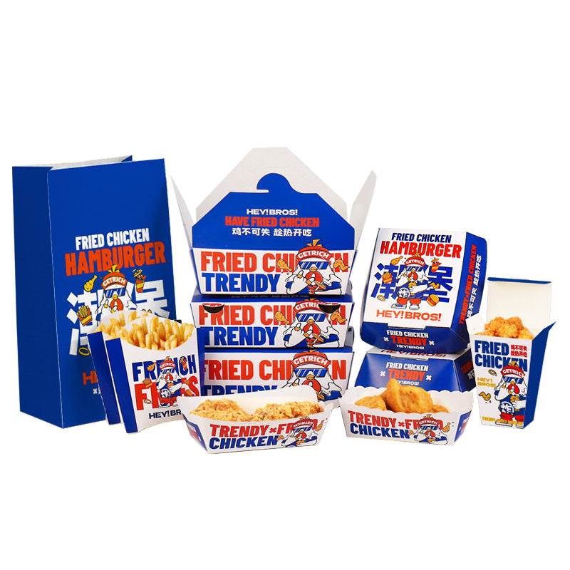 Fried chicken box packing box oil-proof burger popcorn chicken box takeaway packaging box French fry box chicken nugget box commercial paper lunch box