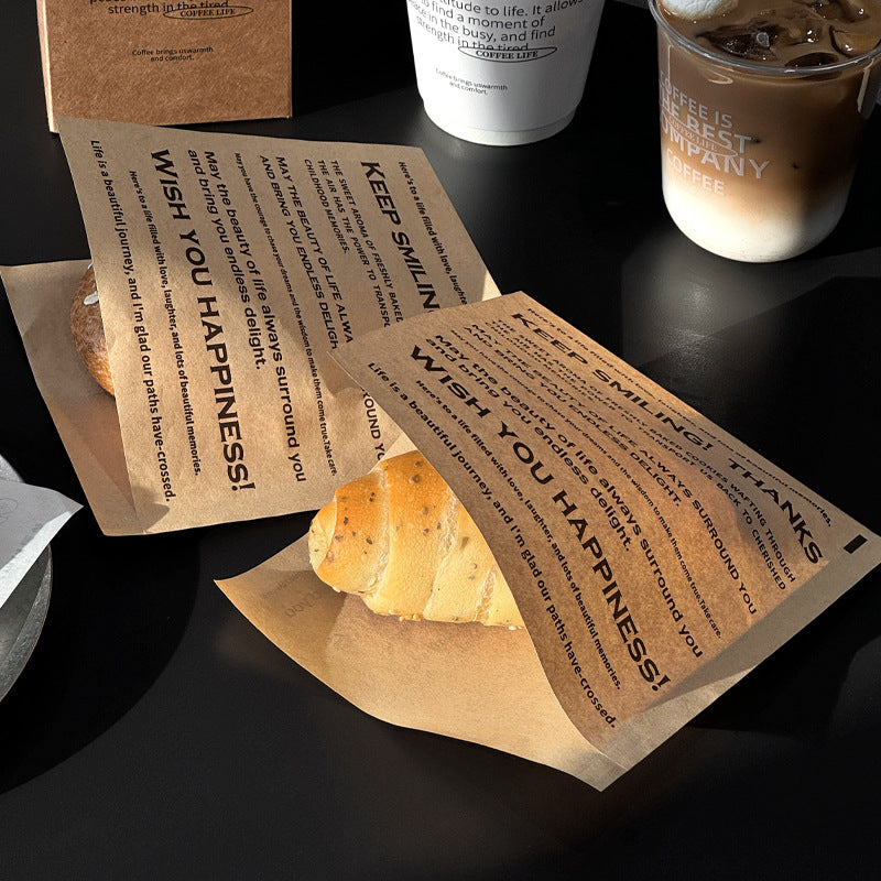 ins Internet celebrity bread packaging bag open on both sides, baked goods, snacks, takeaway packaging, kraft paper greaseproof paper bag