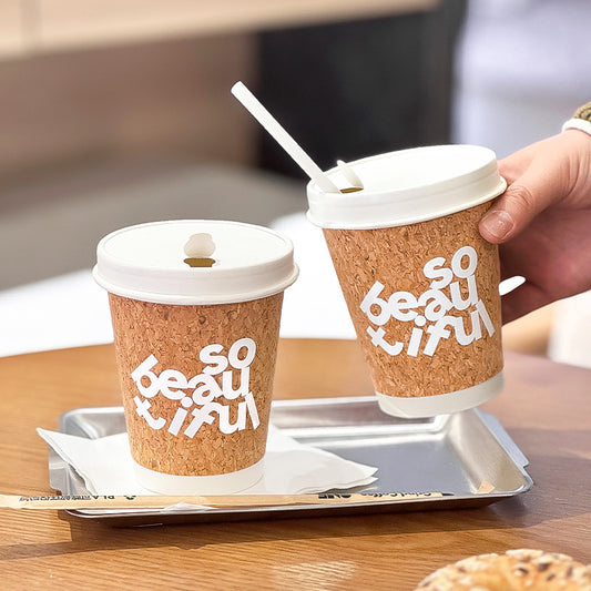 Disposable coffee cup commercial thickened outer belt cover packing cork leather environmentally friendly hot drink cup milk tea paper cup wholesale