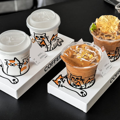 Creative coffee cup embedded paper tray Internet celebrity milk tea cup holder ins disposable coffee cup paper tray wholesale