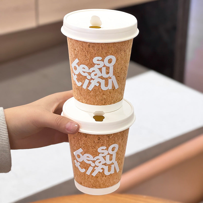 Disposable coffee cup commercial thickened outer belt cover packing cork leather environmentally friendly hot drink cup milk tea paper cup wholesale