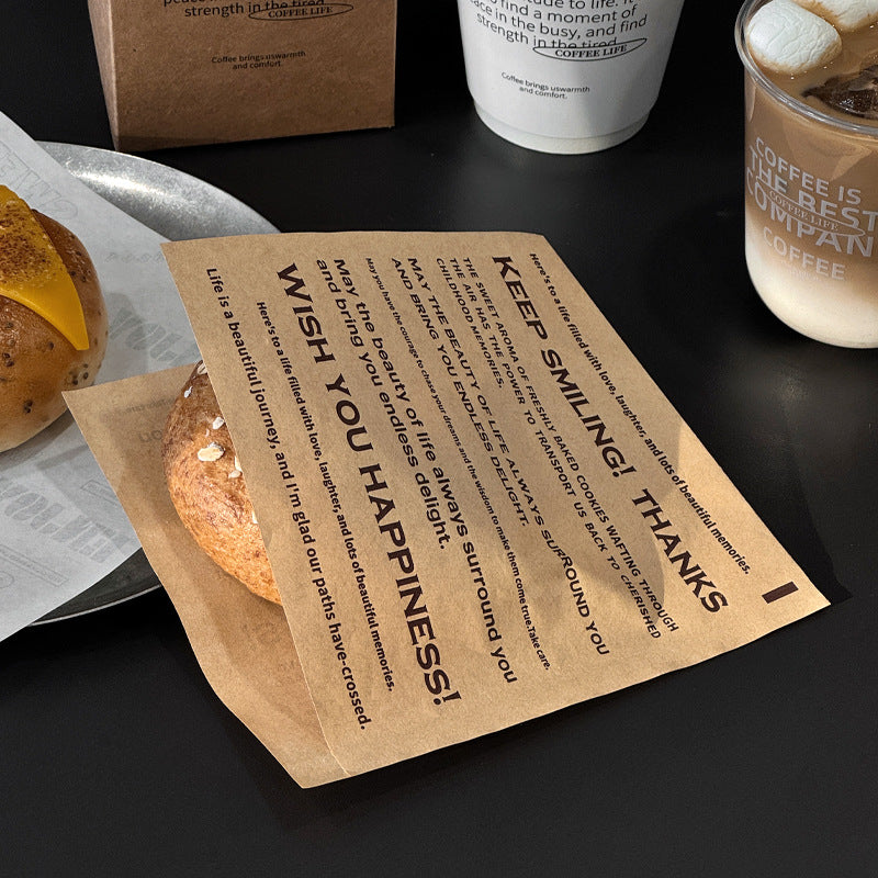 ins Internet celebrity bread packaging bag open on both sides, baked goods, snacks, takeaway packaging, kraft paper greaseproof paper bag
