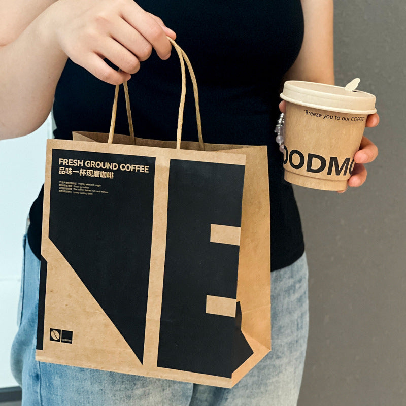 Coffee cup disposable with lid commercial take-out packaging special hot drink cup milk tea kraft paper cup custom logo