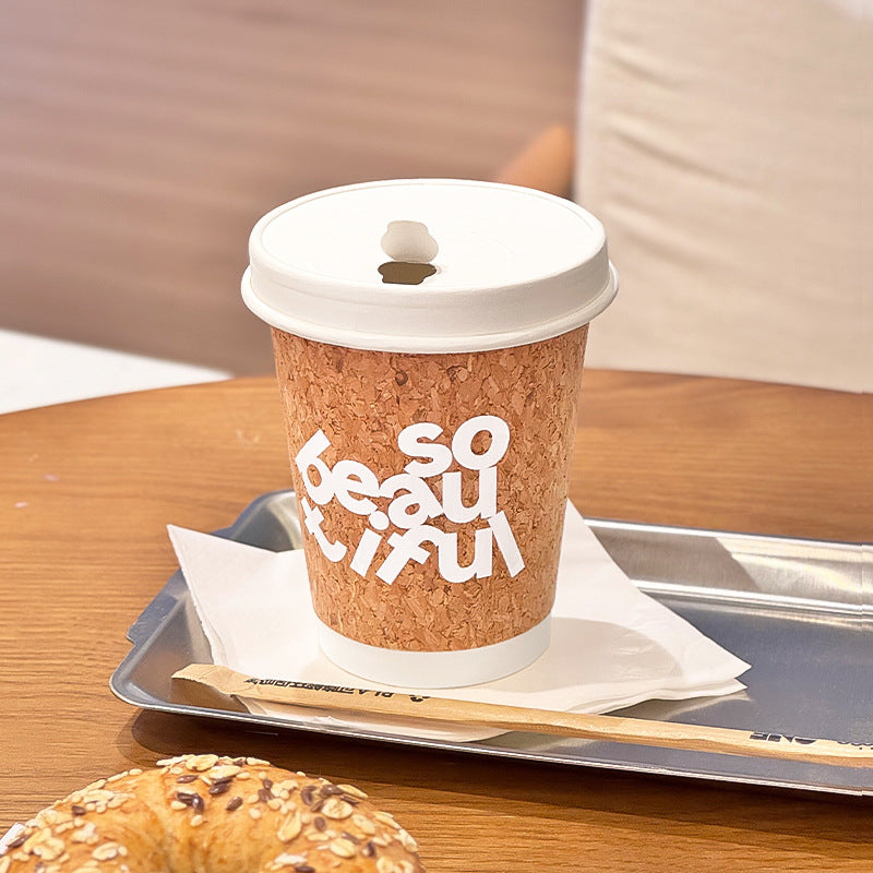 Disposable coffee cup commercial thickened outer belt cover packing cork leather environmentally friendly hot drink cup milk tea paper cup wholesale