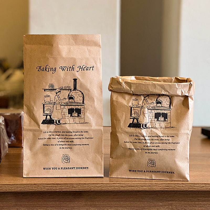 Internet celebrity hand-painted retro style bread packaging bag custom baking shop European bag bagel takeaway packaging bag kraft paper bag