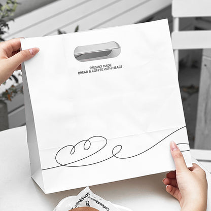 Baking Tote Bag Bread Milk Tea Drink Coffee Takeaway Packing Bag Catering Commercial Button Paper Bag Packaging Printing