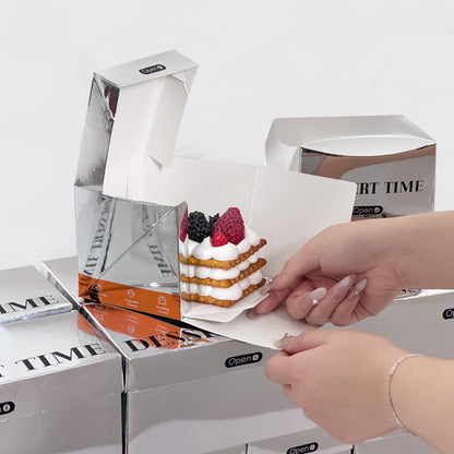 ins silver card small cake box single and double dessert packaging box 2/3 inch lasagna cut mousse baking packaging box