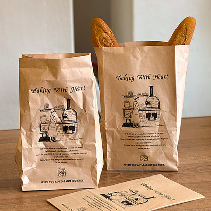 Internet celebrity hand-painted retro style bread packaging bag custom baking shop European bag bagel takeaway packaging bag kraft paper bag