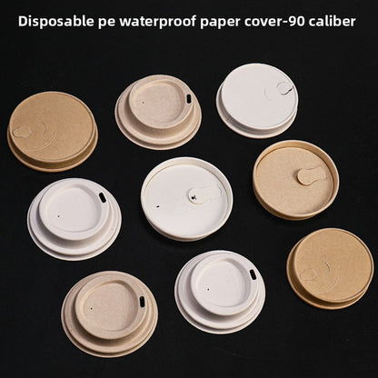 Internet celebrity disposable pulp cup lid environmentally friendly degradable 90 caliber coffee milk tea takeaway paper cup leak-proof paper cover
